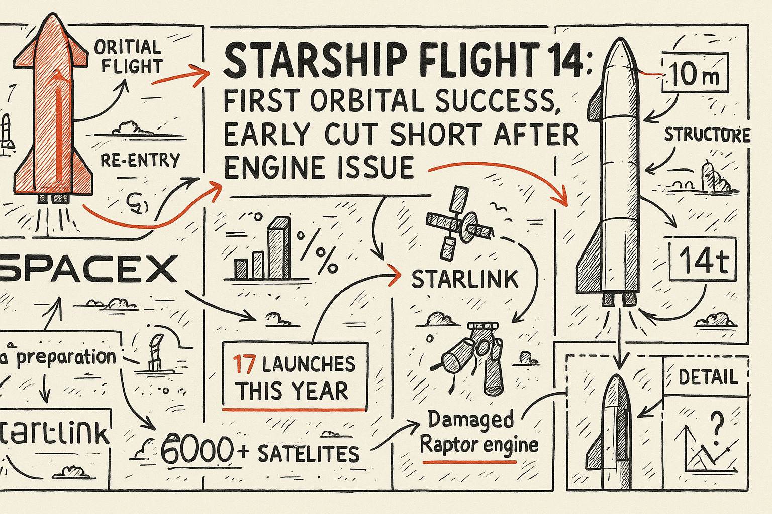 Starship Flight 14: First Orbital Success, Early Cut Short After Engine Issue