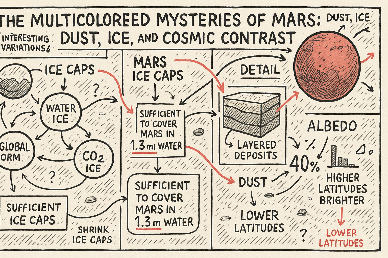 The Multicolored Mysteries of Mars: Dust, Ice, and Cosmic Contrast