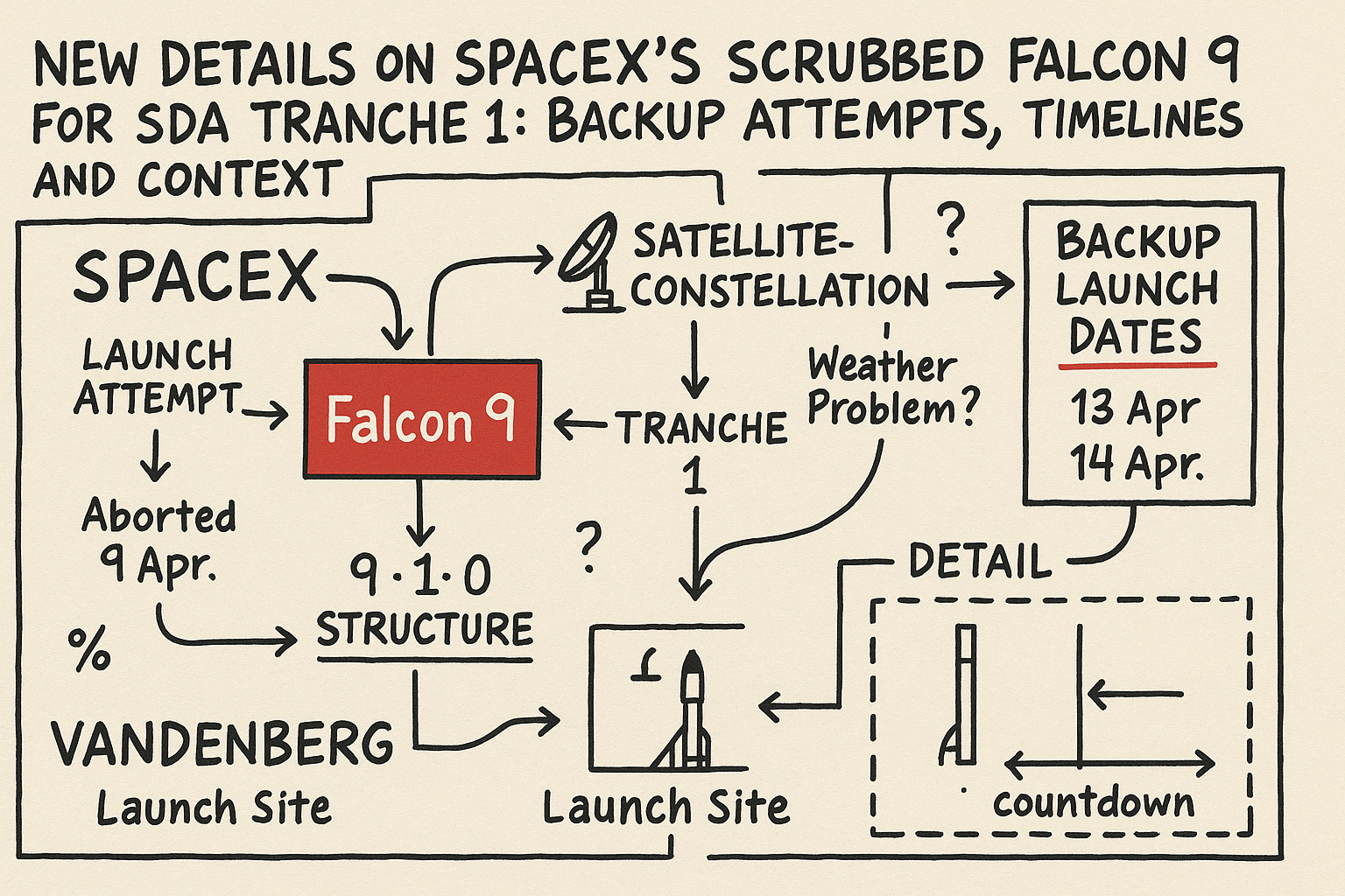 New Details on SpaceX’s Scrubbed Falcon 9 for SDA Tranche 1: Backup Attempts, Timelines and Context