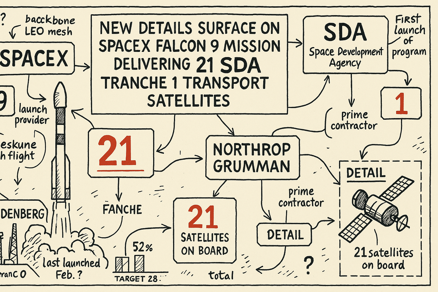 New Details Surface on SpaceX Falcon 9 Mission Delivering 21 SDA Tranche 1 Transport Satellites