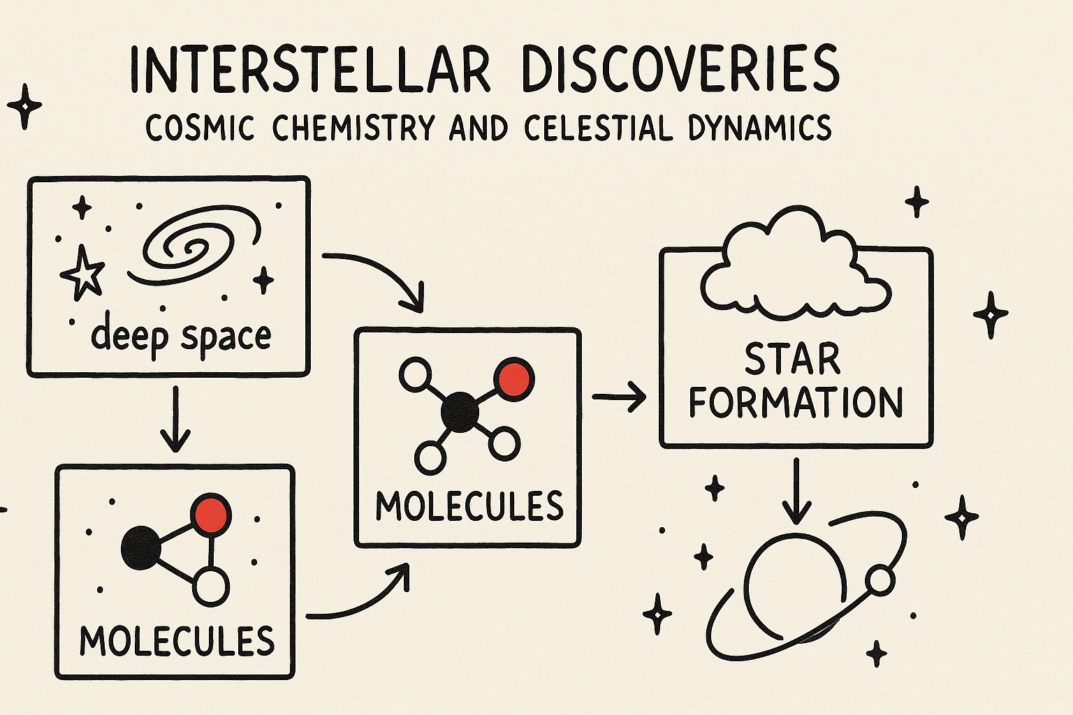 Interstellar Discoveries: Cosmic Chemistry and Celestial Dynamics