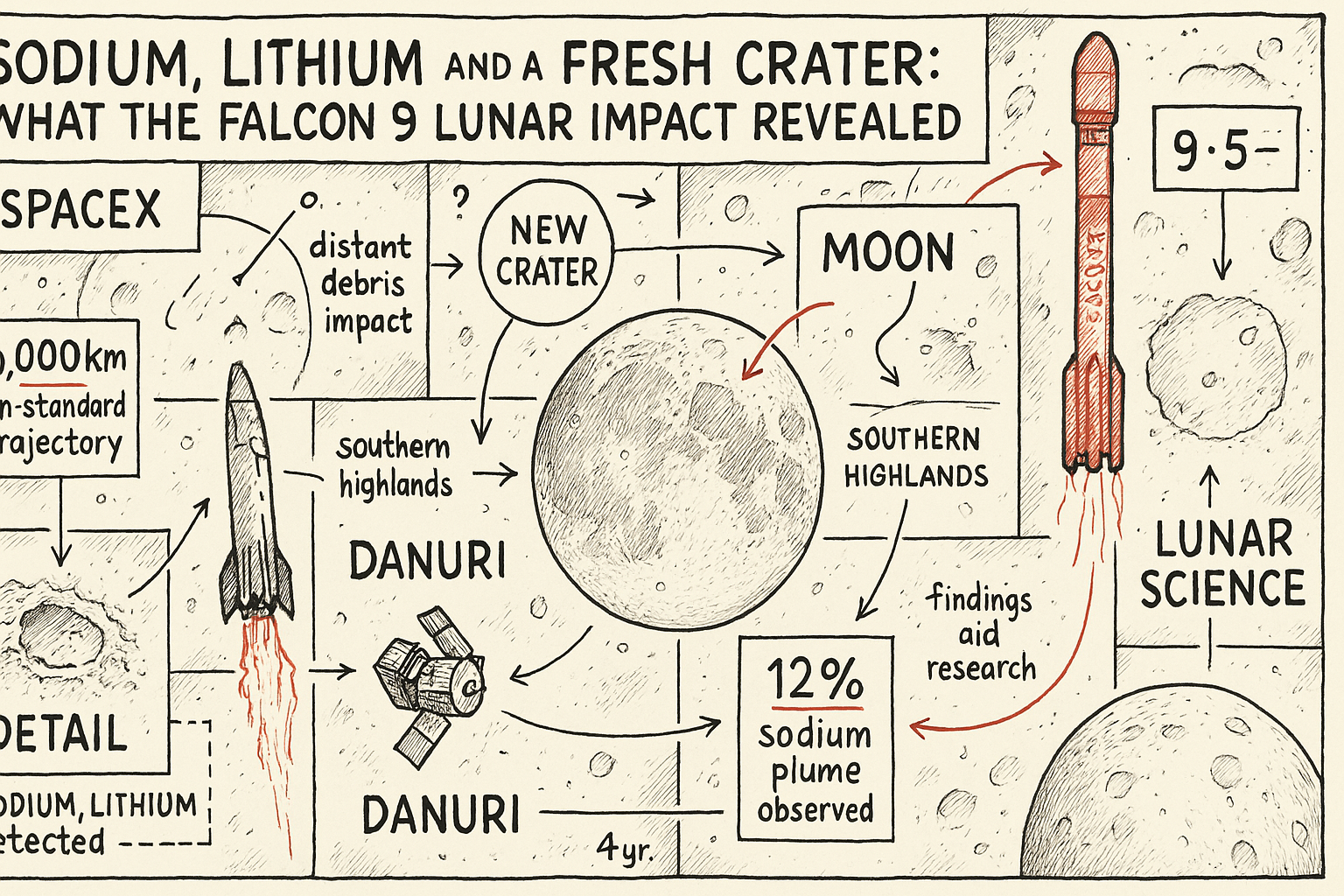 Sodium, Lithium and a Fresh Crater: What the Falcon 9 Lunar Impact Revealed