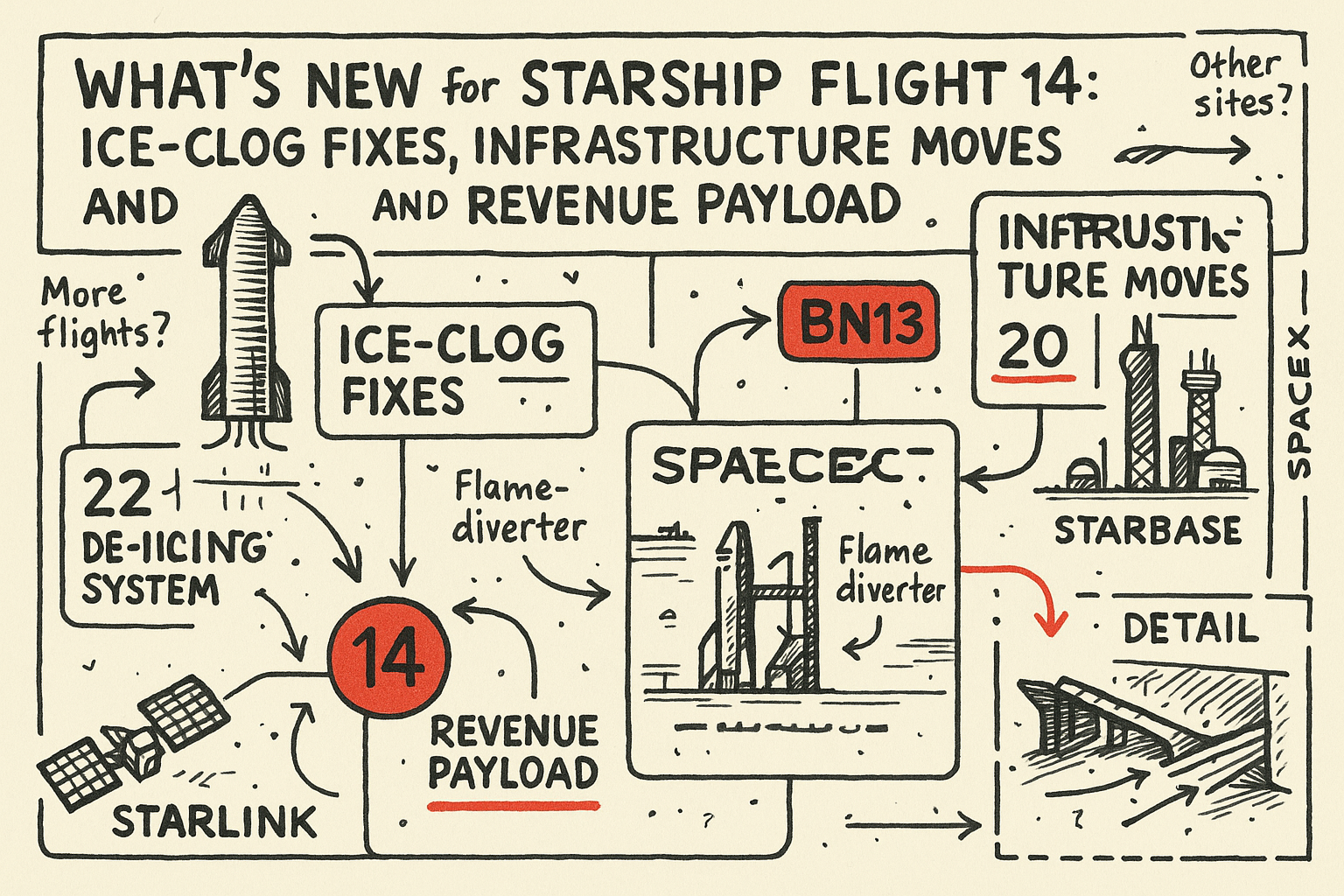 What’s New for Starship Flight 14: Ice-Clog Fixes, Infrastructure Moves, and a Revenue Payload
