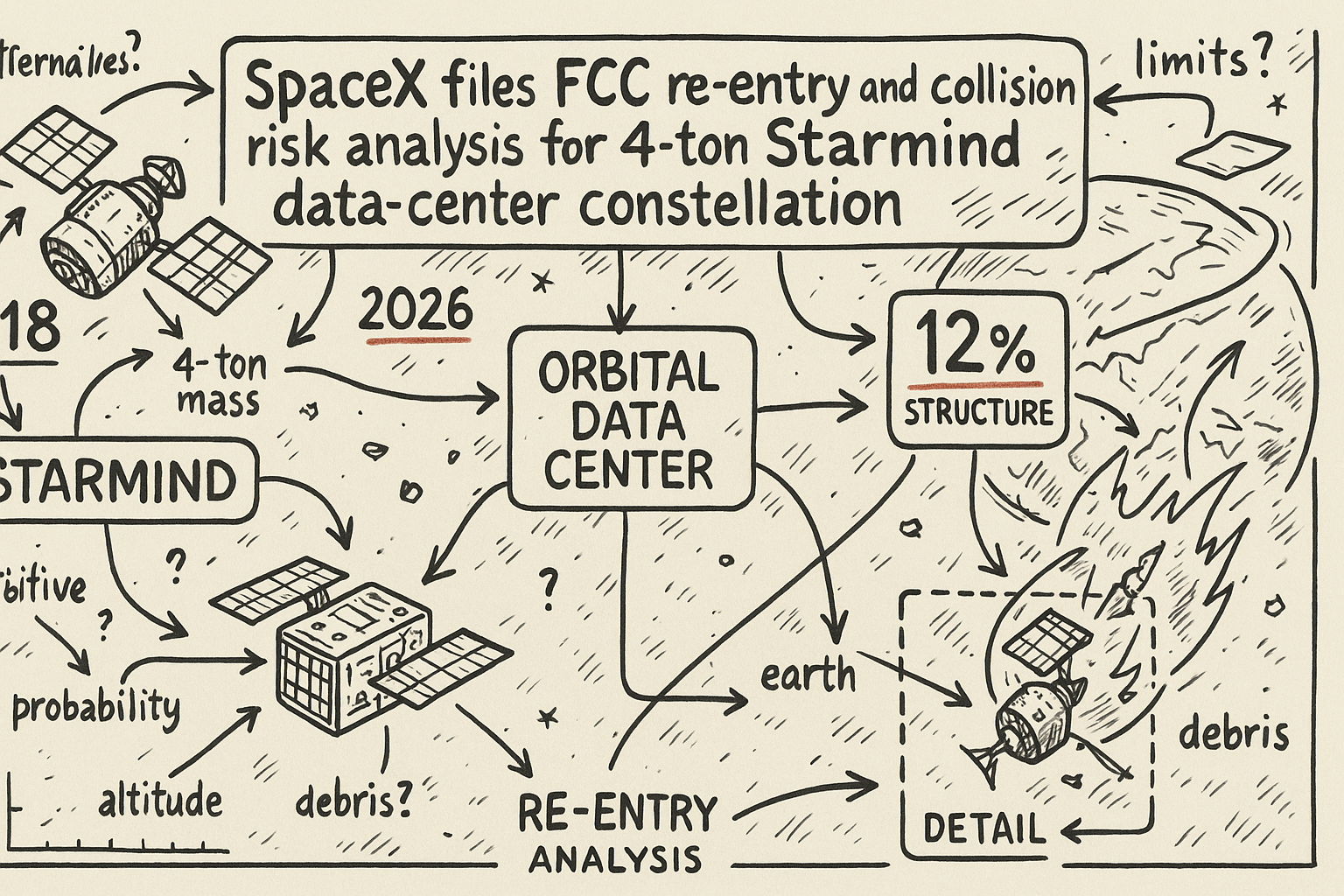 SpaceX files FCC re-entry and collision risk analysis for 4-ton Starmind data-center constellation